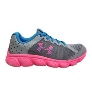 Under Armour Youth Girl's Assert 6 Running Shoes, Grey/Pink/Blue, Size: 3Y